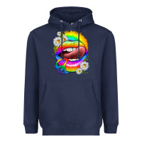 Navy rainbow lips with daisies Heavyweight Hoodie - texasbilliewilder