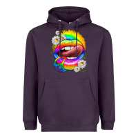 Plum rainbow lips with daisies Heavyweight Hoodie - texasbilliewilder