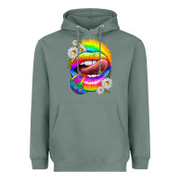 Sage rainbow lips with daisies Heavyweight Hoodie - texasbilliewilder
