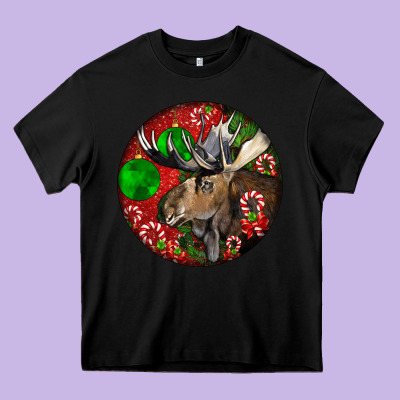Moose Buck Deer Christmas Heavy Core Tee Designed By Lillyallendesigns