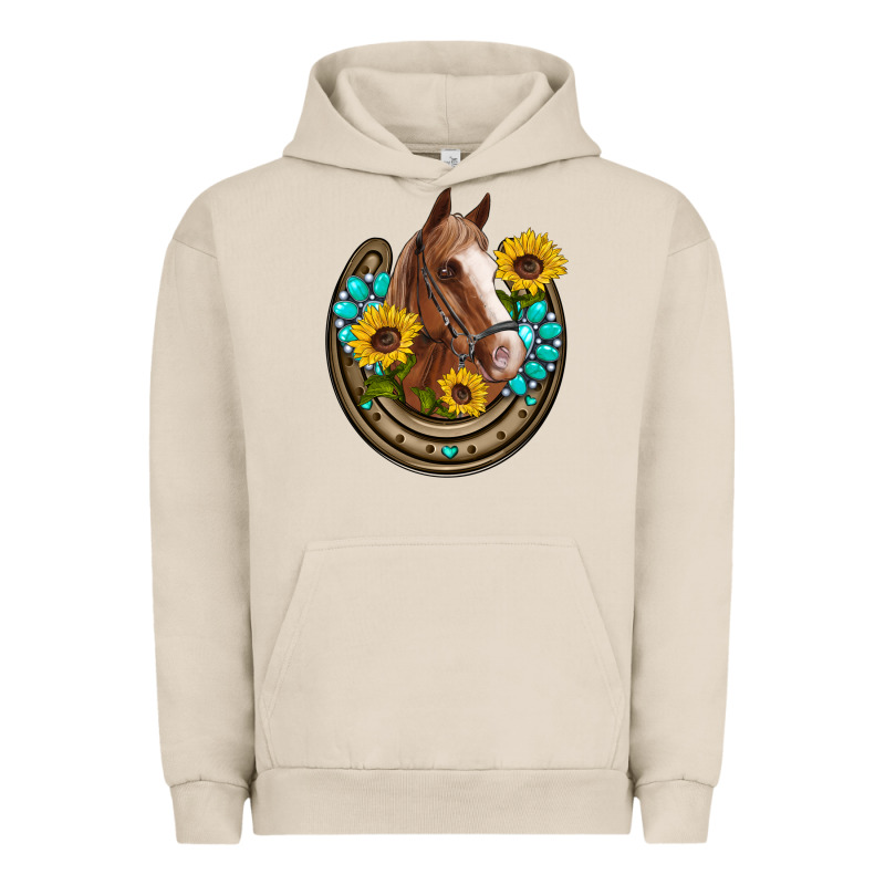 Western Horseshoe Horse Sunflowers Gemstone Urban Hoodie by Artiststas | Teevron