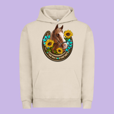 Western Horseshoe Horse Sunflowers Gemstone Urban Hoodie Designed By Artiststas