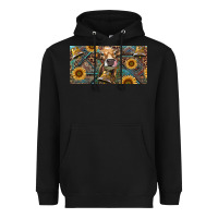 Black Cow With Aztec Leopard And Sunflower Heavyweight Hoodie - RanaPortraitStore