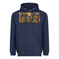 Navy Cow With Aztec Leopard And Sunflower Heavyweight Hoodie - RanaPortraitStore