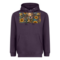 Plum Cow With Aztec Leopard And Sunflower Heavyweight Hoodie - RanaPortraitStore