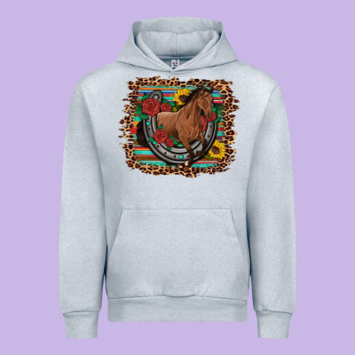 Western Horse Horseshoe Roses Sunflowers Serape Leopard Urban Hoodie Designed By Artiststas