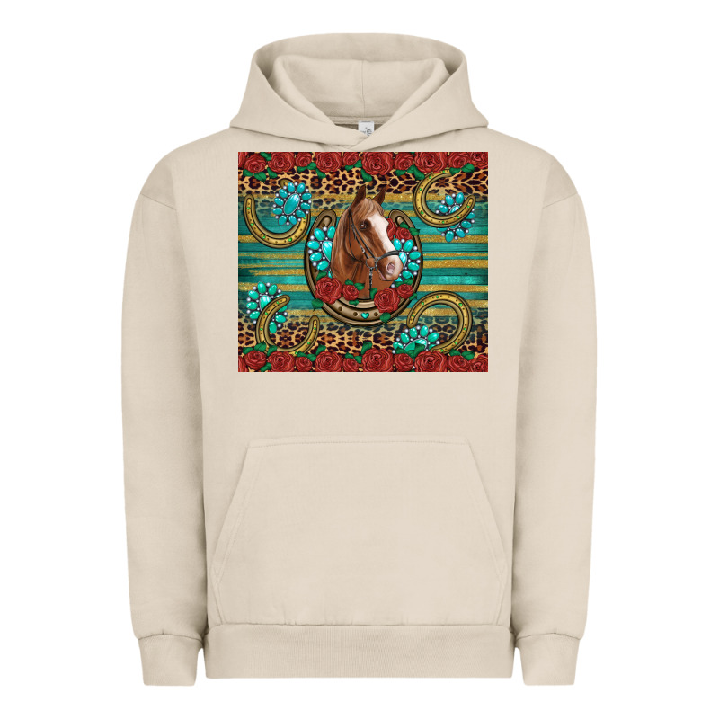 Western Horse Horseshoe Roses Gemstones Glitter Wooden Urban Hoodie by Artiststas | Teevron