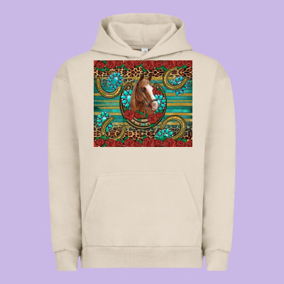 Western Horse Horseshoe Roses Gemstones Glitter Wooden Urban Hoodie Designed By Artiststas