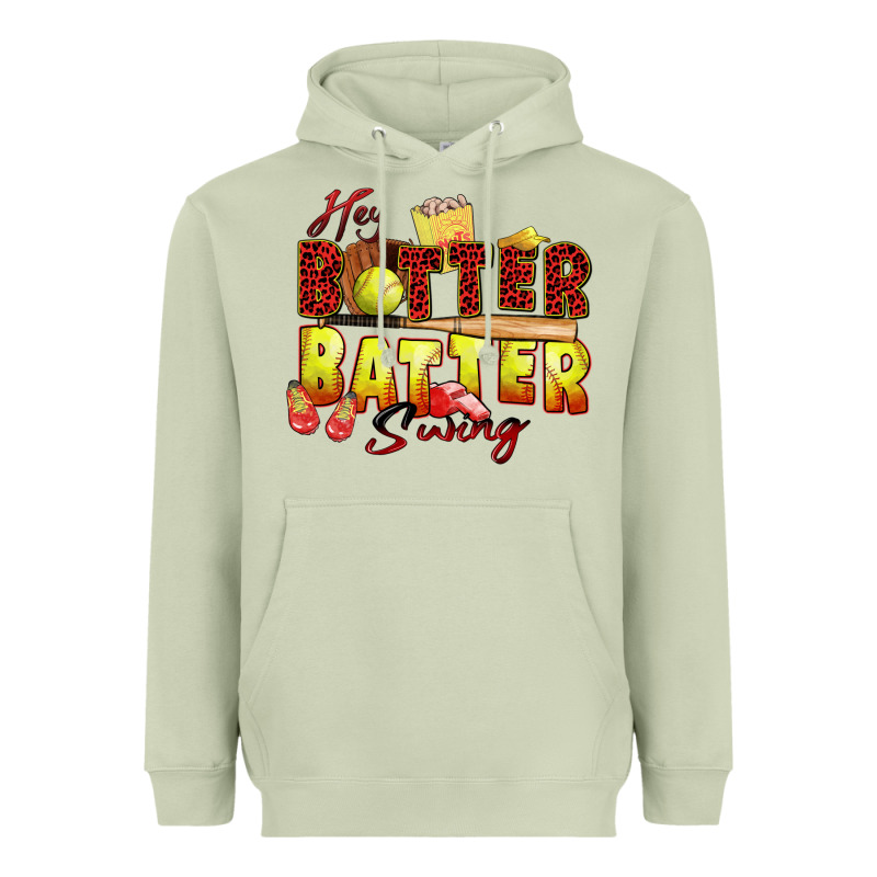 Hey Batter Batter Swing Softball Heavyweight Hoodie by Zillion Design Studio | Teevron