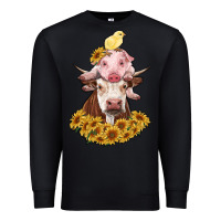 Black cow with pig and chick Premium Sweatshirt - RanaPortraitStore