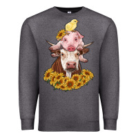 Charcoal Heather cow with pig and chick Premium Sweatshirt - RanaPortraitStore