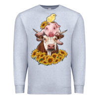 Heather Grey cow with pig and chick Premium Sweatshirt - RanaPortraitStore