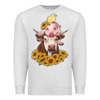 Oatmeal Heather cow with pig and chick Premium Sweatshirt - RanaPortraitStore