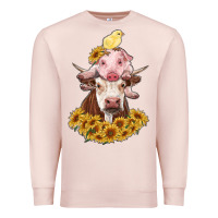 Pale Pink cow with pig and chick Premium Sweatshirt - RanaPortraitStore