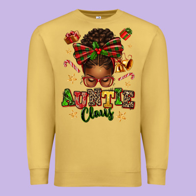 Auntie Claus Afro Messy Bun Premium Sweatshirt Designed By Texasbilliewilder