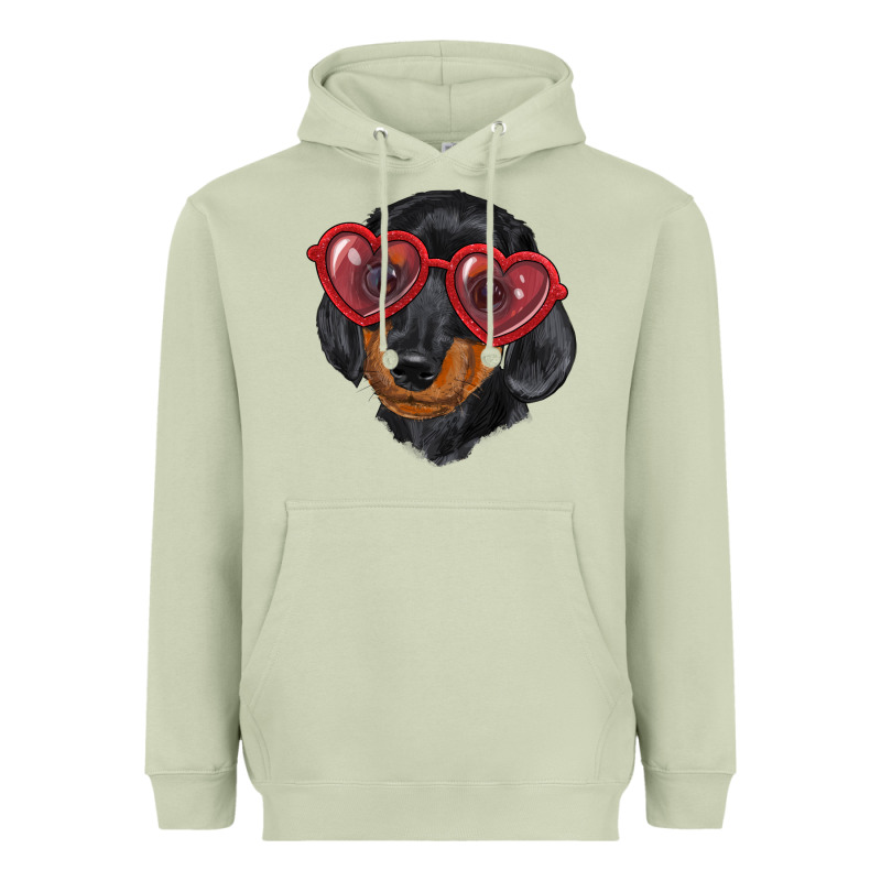 Dachshund With Love Glasses Heavyweight Hoodie by RanaPortraitStore | Teevron