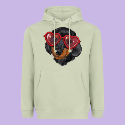 Heavyweight Hoodie Dachshund with love glasses