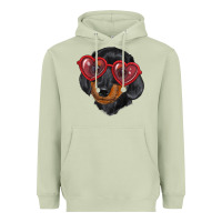 Matcha Dachshund with love glasses Heavyweight Hoodie - RanaPortraitStore