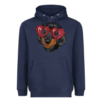 Navy Dachshund with love glasses Heavyweight Hoodie - RanaPortraitStore