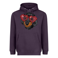 Plum Dachshund with love glasses Heavyweight Hoodie - RanaPortraitStore