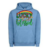 Pigment Pebble Blue Western St. Patrick's Rainbow Lucky And Blessed Urban Hoodie - Artiststas