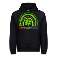 Black Happy St. Patrick's Day Shamrock Rainbow Urban Hoodie - Artiststas