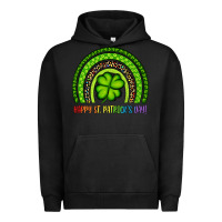 Pigment Black Happy St. Patrick's Day Shamrock Rainbow Urban Hoodie - Artiststas