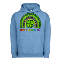 Pigment Pebble Blue Happy St. Patrick's Day Shamrock Rainbow Urban Hoodie - Artiststas