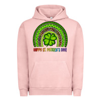 Pigment Salmon Happy St. Patrick's Day Shamrock Rainbow Urban Hoodie - Artiststas
