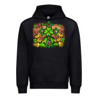 Black Western Shamrock Cross Leopard Background Urban Hoodie - Artiststas