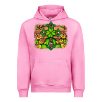 Fuchsia Pink Western Shamrock Cross Leopard Background Urban Hoodie - Artiststas