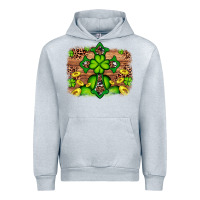 Heather Grey Western Shamrock Cross Leopard Background Urban Hoodie - Artiststas
