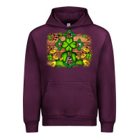 Mauve Wine Western Shamrock Cross Leopard Background Urban Hoodie - Artiststas