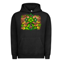 Pigment Black Western Shamrock Cross Leopard Background Urban Hoodie - Artiststas