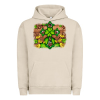 Pigment French Oak Western Shamrock Cross Leopard Background Urban Hoodie - Artiststas