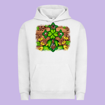 Western Shamrock Cross Leopard Background Urban Hoodie Designed By Artiststas