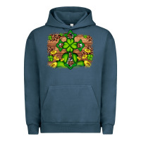 Pigment Midnight Navy Western Shamrock Cross Leopard Background Urban Hoodie - Artiststas