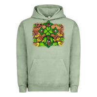Pigment Oil Green Western Shamrock Cross Leopard Background Urban Hoodie - Artiststas