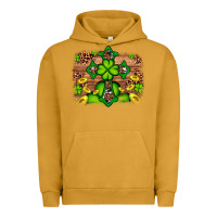 Pigment Peanut Butter Western Shamrock Cross Leopard Background Urban Hoodie - Artiststas