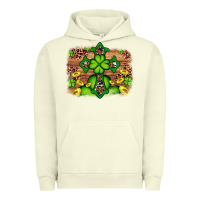 Pigment Pistachio Western Shamrock Cross Leopard Background Urban Hoodie - Artiststas