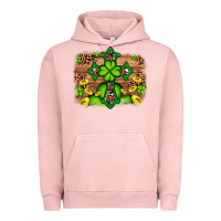 Pigment Salmon Western Shamrock Cross Leopard Background Urban Hoodie - Artiststas