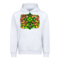 White Western Shamrock Cross Leopard Background Urban Hoodie - Artiststas