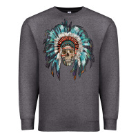 Charcoal Heather indian headdress with native american skull Premium Sweatshirt - RanaPortraitStore