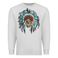 Dove Grey indian headdress with native american skull Premium Sweatshirt - RanaPortraitStore