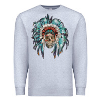 Heather Grey indian headdress with native american skull Premium Sweatshirt - RanaPortraitStore