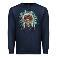 Navy indian headdress with native american skull Premium Sweatshirt - RanaPortraitStore