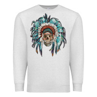 Oatmeal Heather indian headdress with native american skull Premium Sweatshirt - RanaPortraitStore