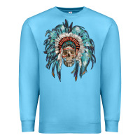 Ocean Blue indian headdress with native american skull Premium Sweatshirt - RanaPortraitStore