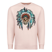 Pale Pink indian headdress with native american skull Premium Sweatshirt - RanaPortraitStore