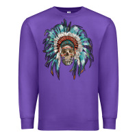 Purple indian headdress with native american skull Premium Sweatshirt - RanaPortraitStore